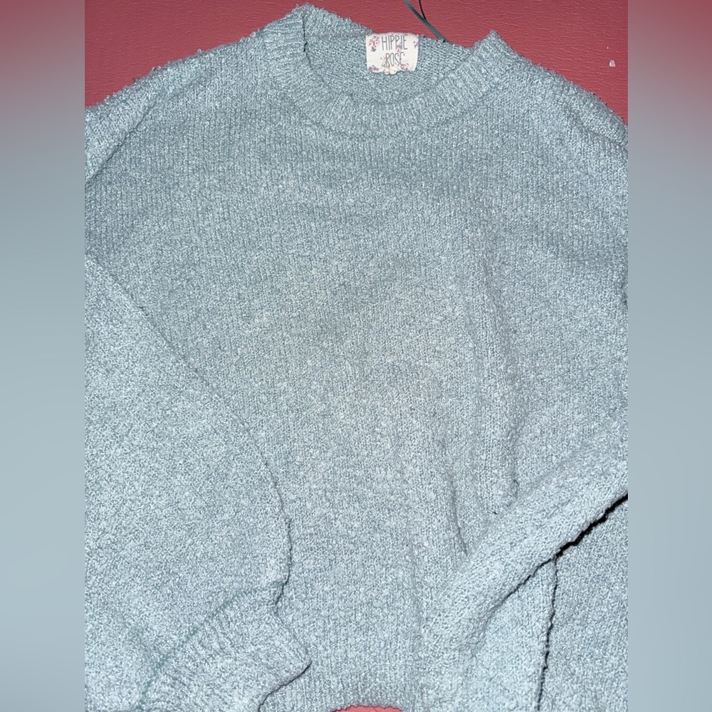 Hippie Rose Light seafoam green fuzzy Crew Neck Sweater size large
